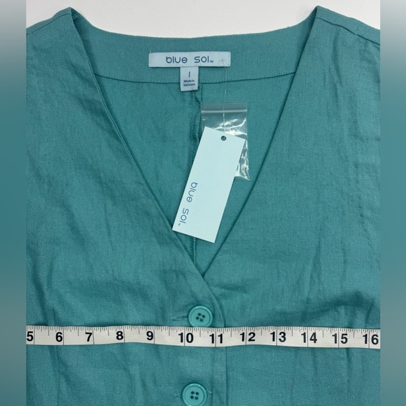 NWT blue sol Linen Blend Button Down Vest Womens Size Large - Picture 3 of 8